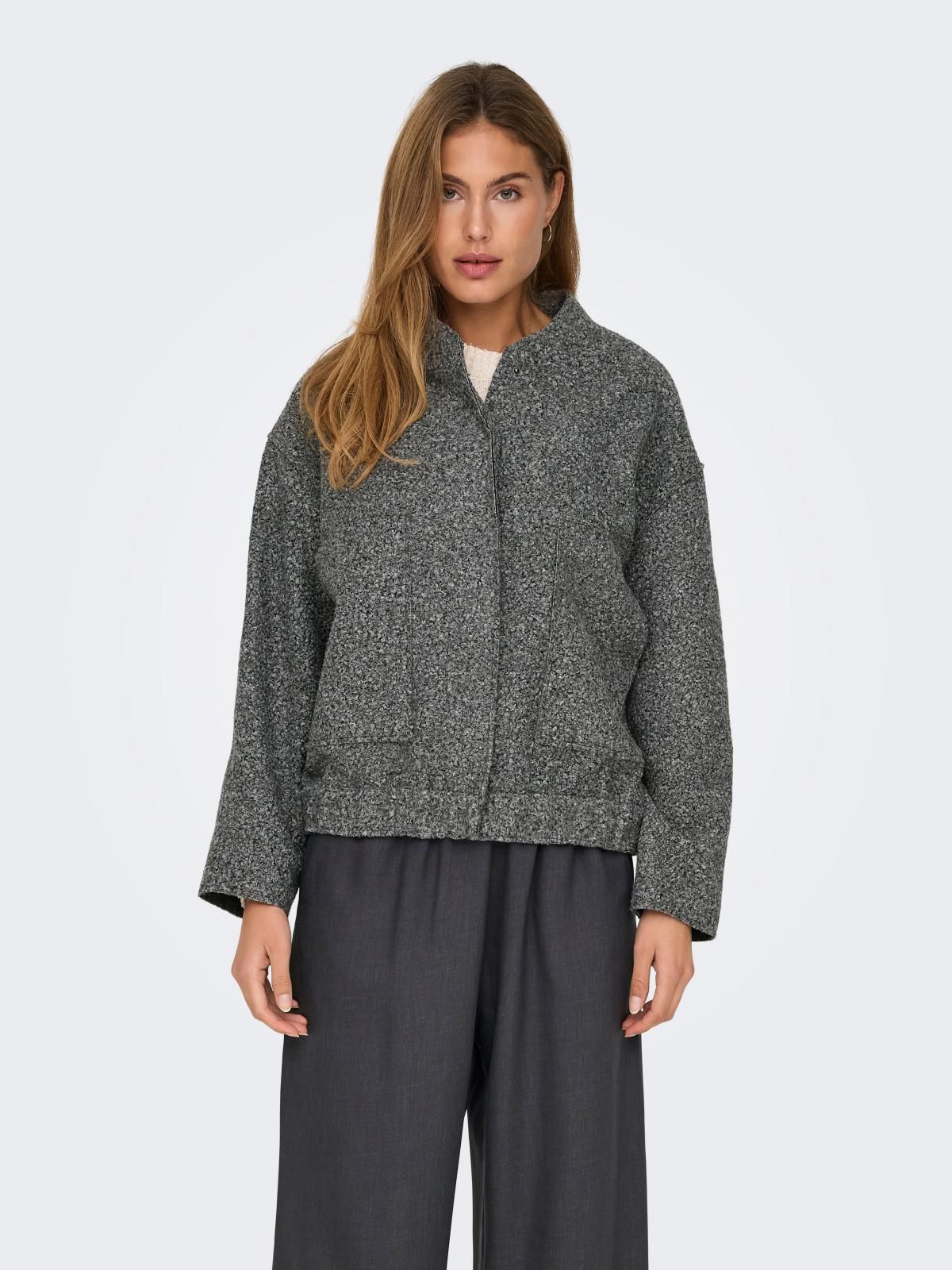 온리 오버핏 테크니컬 숏 봄버 재킷 15322368_2383 GREY / DARK GREY MELANGE - 상품 이미지