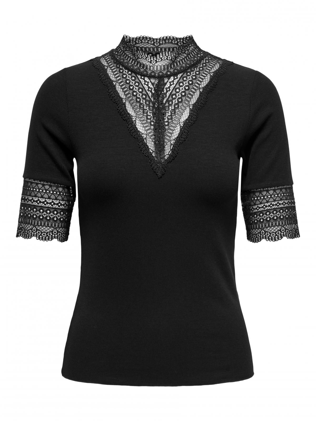 온리 레이스 하이넥 블랙 반팔 블라우스 15335353_2161 BLACK / BLACK - 상세 이미지 4