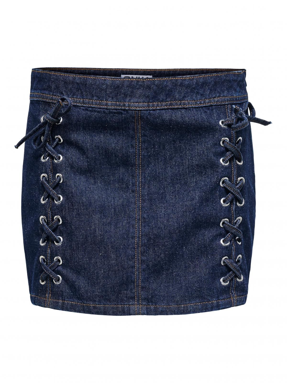 온리 트렌디 데님 레이스업 미니 스커트 15357930_2114_1220226 BLUE / DARK BLUE DENIM - 상세 이미지 3