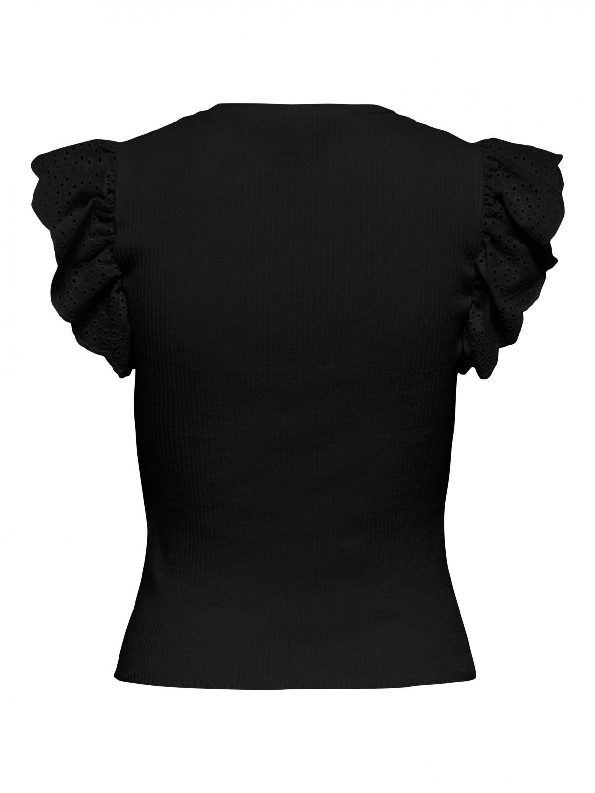 온리 프릴소매 라운드넥 니트 탑 슬림핏 15347788_2161 BLACK / BLACK - 상세 이미지 4