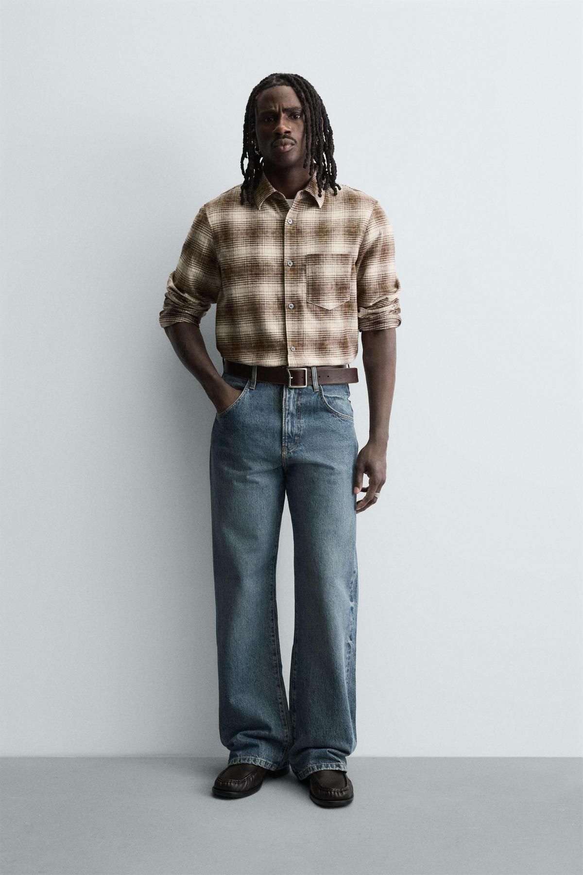 자라 캐주얼 체크 릴렉스핏 코튼 긴팔 셔츠 7380/410 BROWN - 상세 이미지 2