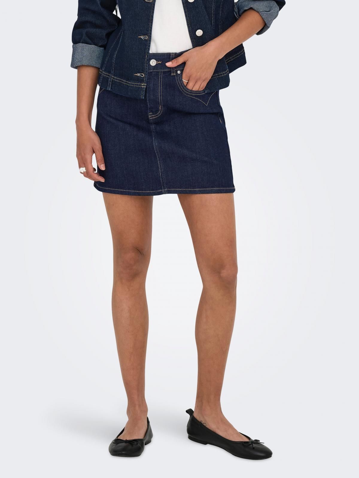 온리 스티치 데님 미니 스커트 벨트루프 15357960_2114 BLUE / DARK BLUE DENIM - 상품 이미지