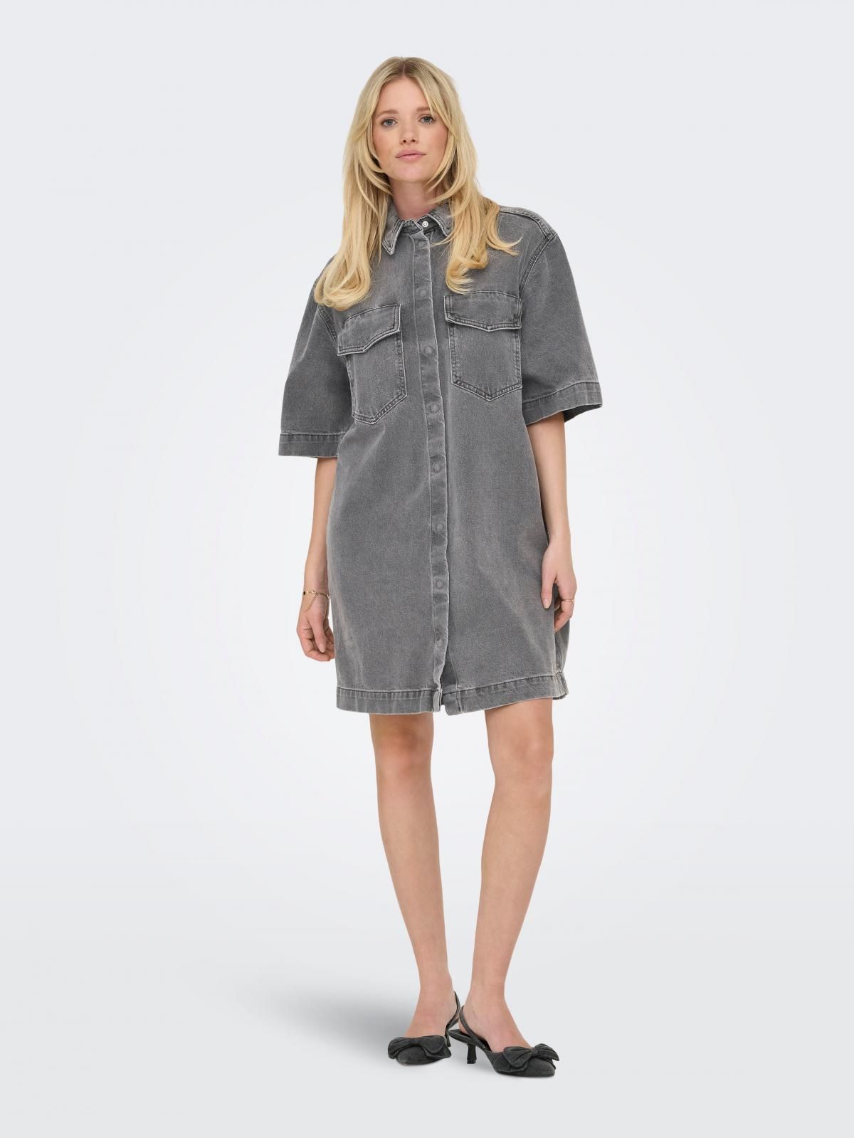 온리 테크니컬 연청 데님 셔츠 미니 원피스 15327766_2105 GREY / MEDIUM GREY DENIM - 상세 이미지 5