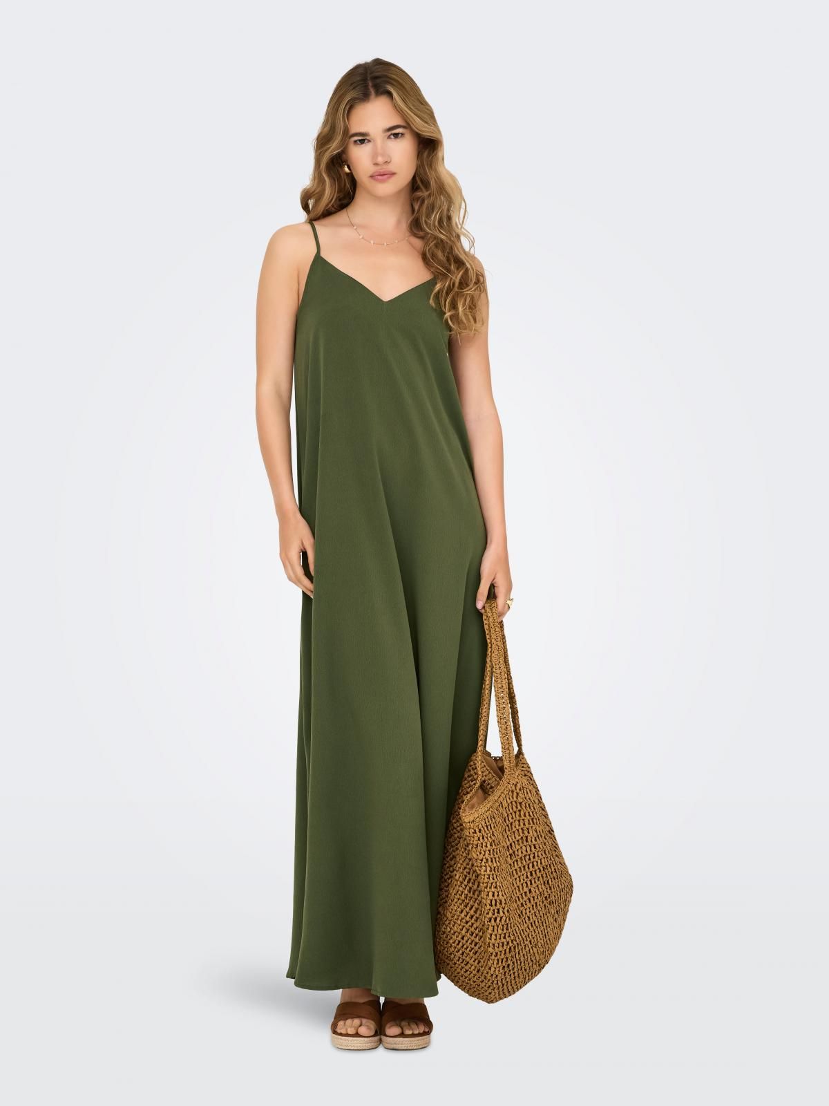 온리 브이넥 스트랩 롱 원피스 15347189_4263 GREEN / KALAMATA - 상품 이미지