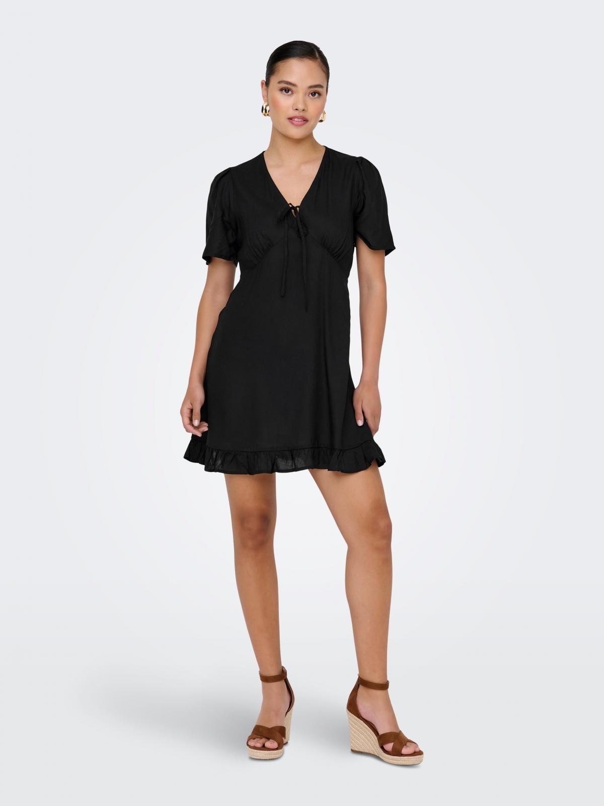 온리 베이직 브이넥 미니 원피스 15368009_2161 BLACK / BLACK - 상세 이미지 5
