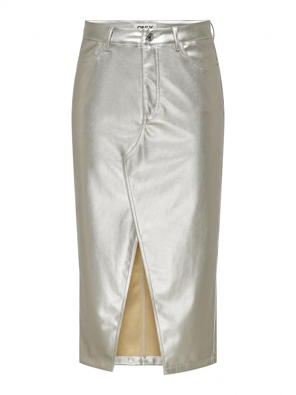 온리 실버 테크니컬 미디 레더 스커트 15328037_387 GREY / SILVER - 상세 이미지 3