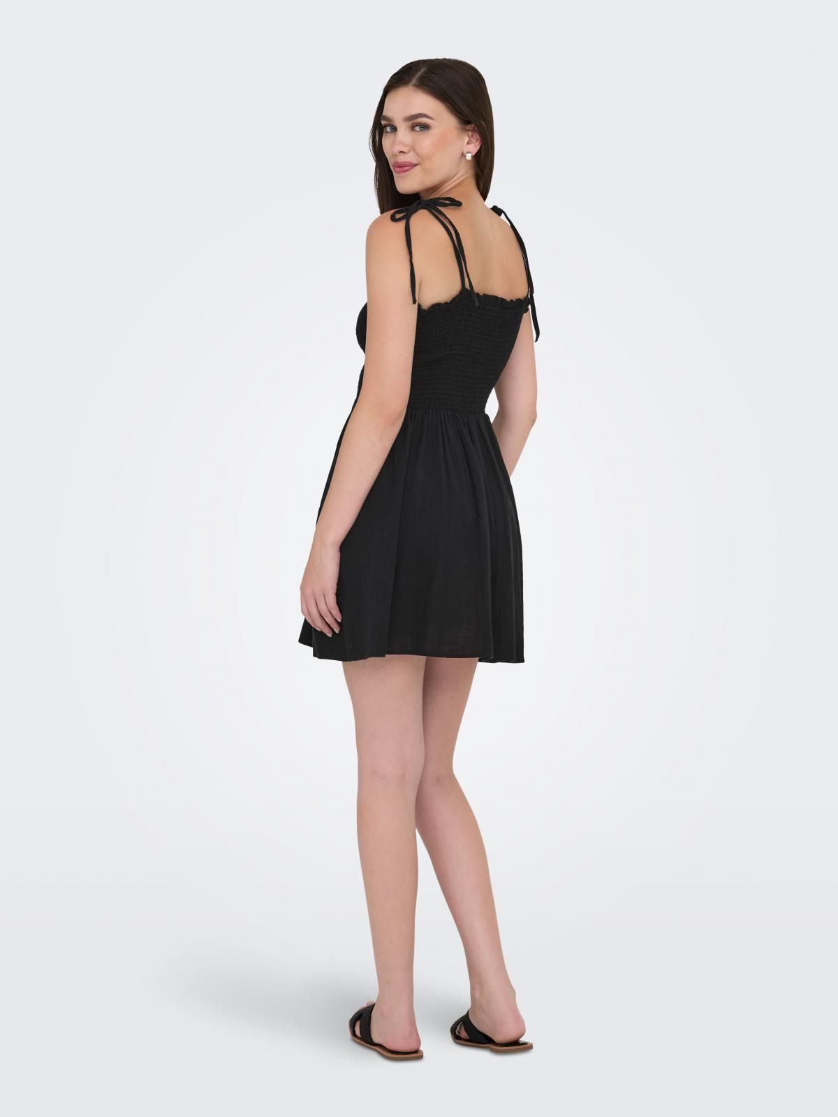 온리 스트랩 스모크 디테일 미니 원피스 15358533_2161 BLACK / BLACK - 상세 이미지 2