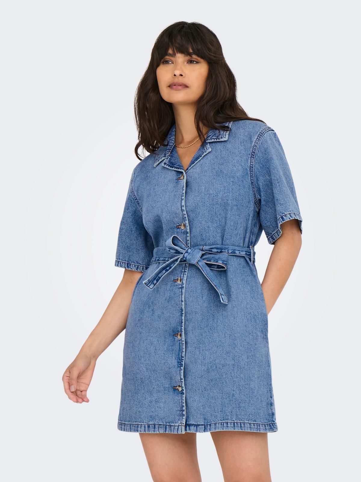 온리 데님 미니 브이넥 벨트 원피스 15358188_2116 BLUE / LIGHT BLUE DENIM - 상품 이미지