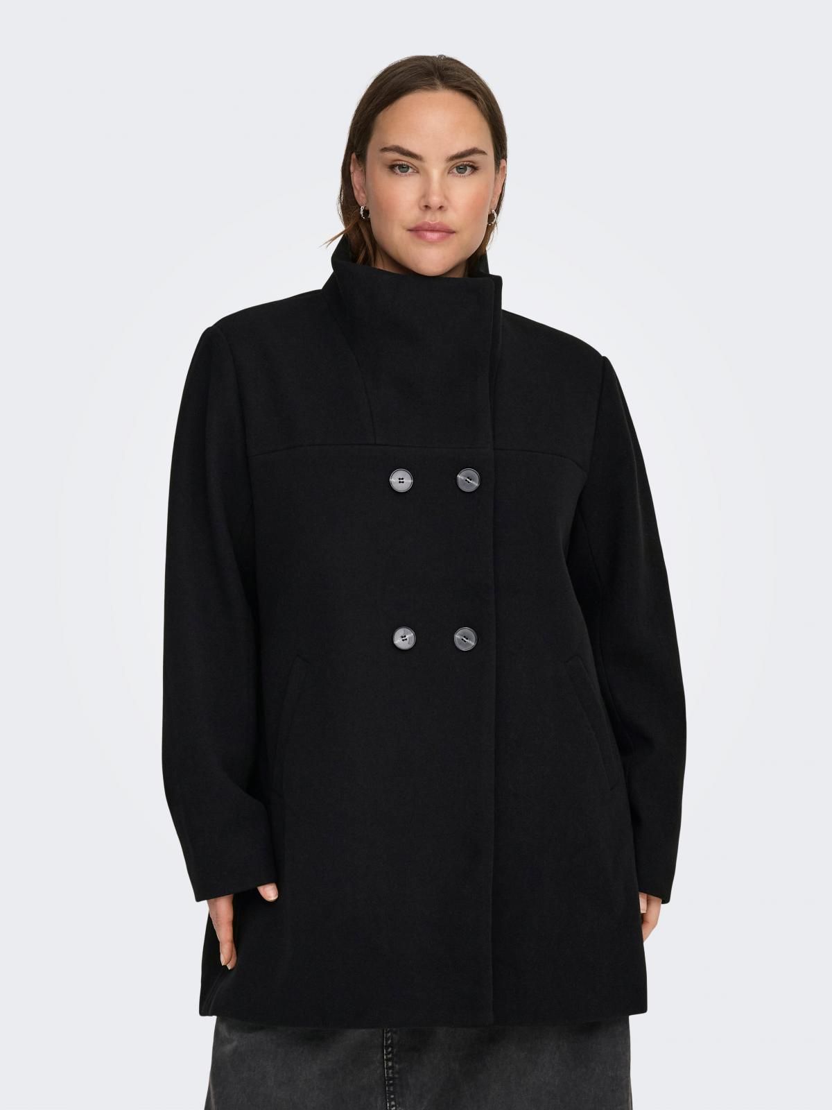온리 플러스사이즈 더블버튼 블랙 코트 15370476_2161_1258954 BLACK / BLACK - 상품 이미지
