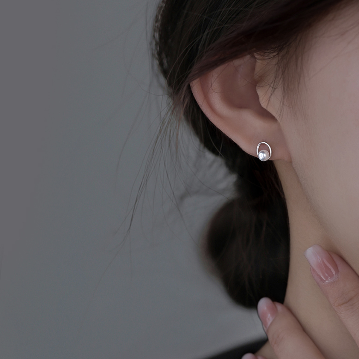 실버 미니 써클 스터드 진주 귀걸이 [실버] N408 - 상세 이미지 2