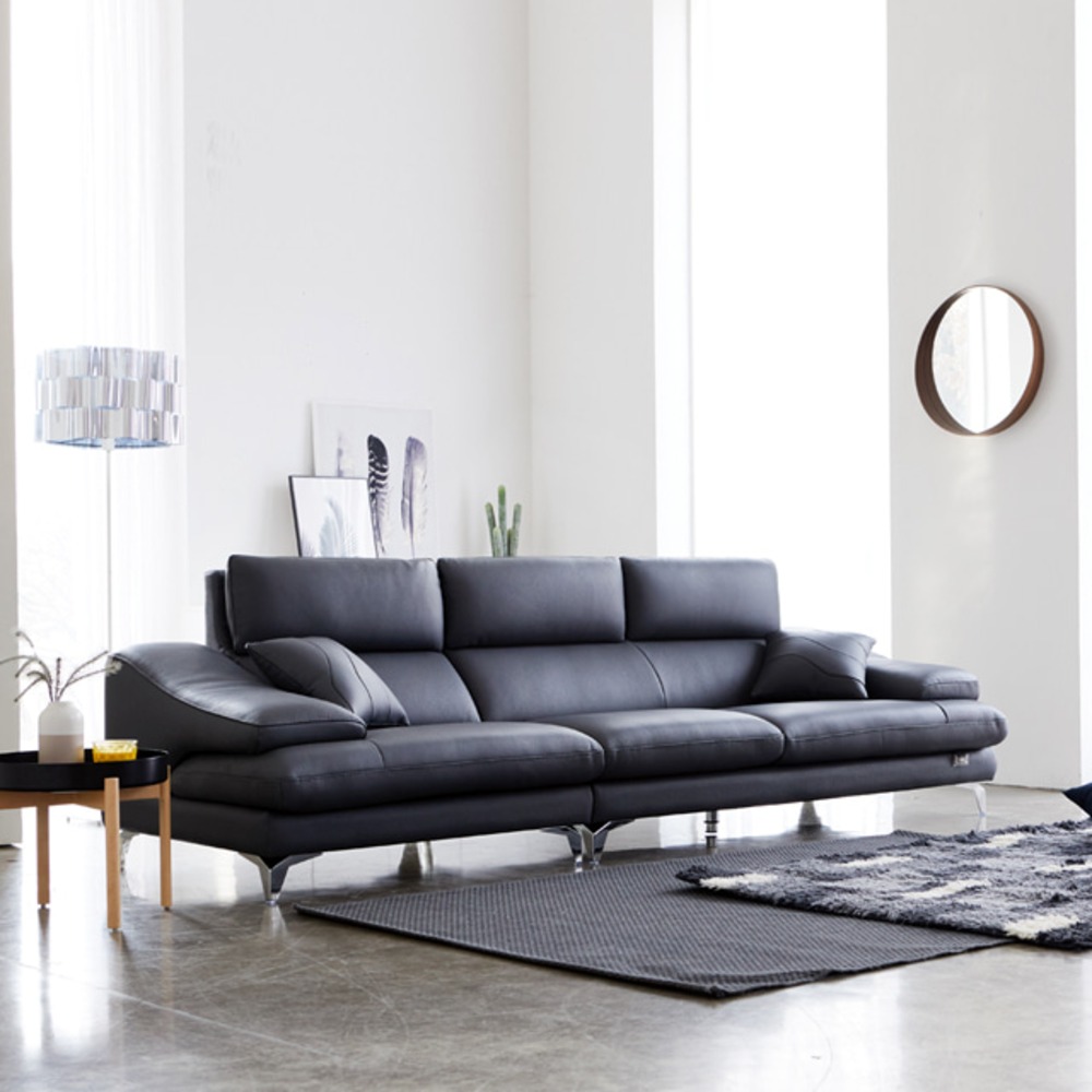 까사홈 유키 이태리 천연 통가죽 다크그레이 4인 소파(3+1) 3000mm