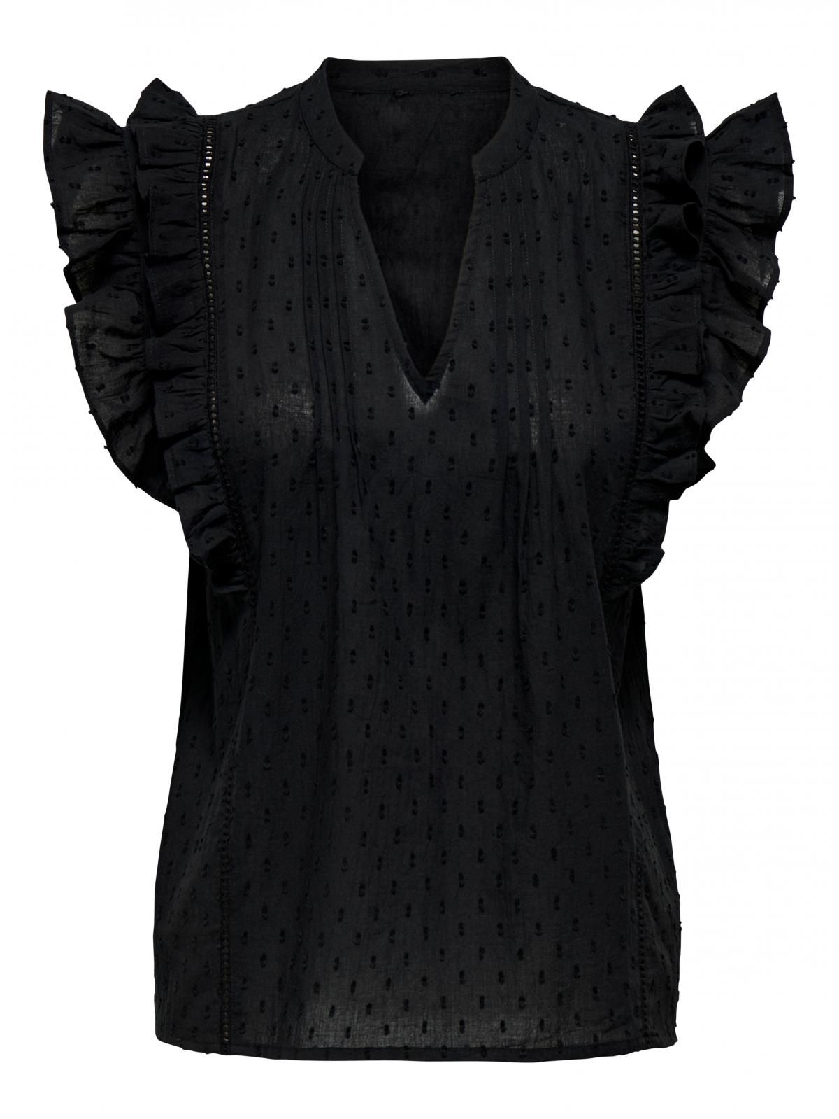 온리 러플 브이넥 민소매 블라우스 15365888_2161 BLACK / BLACK - 상세 이미지 3
