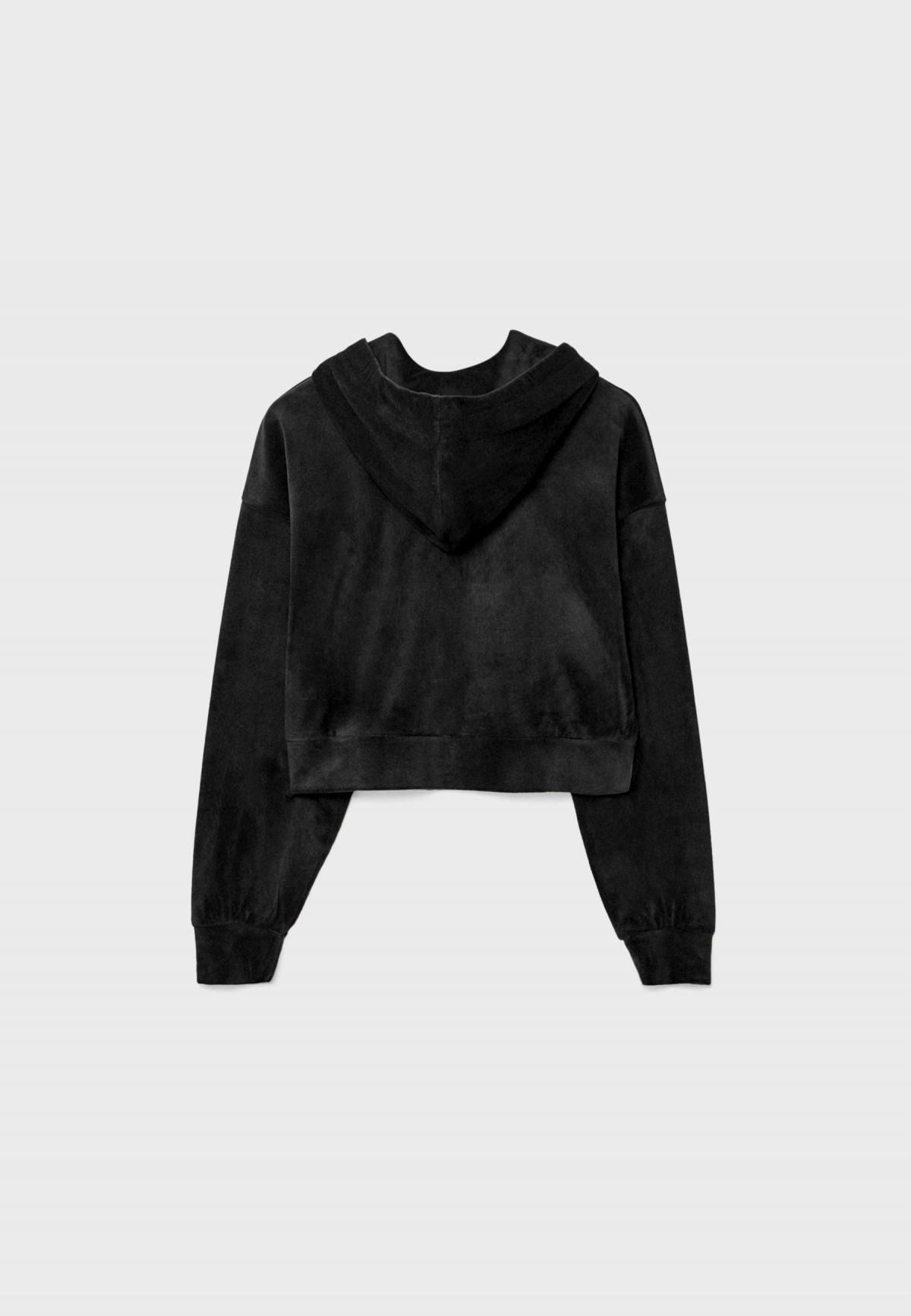 스트라디바리우스 벨벳 크롭 집업 후드티 6512/890 BLACK - 상세 이미지 2
