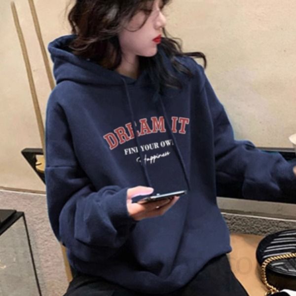 루즈핏 레터링 프린팅 오버핏 긴팔 후드티셔츠 남녀공용 캐주얼 데일리 베이직 티셔츠 봄 가을 겨울 - 상품 이미지