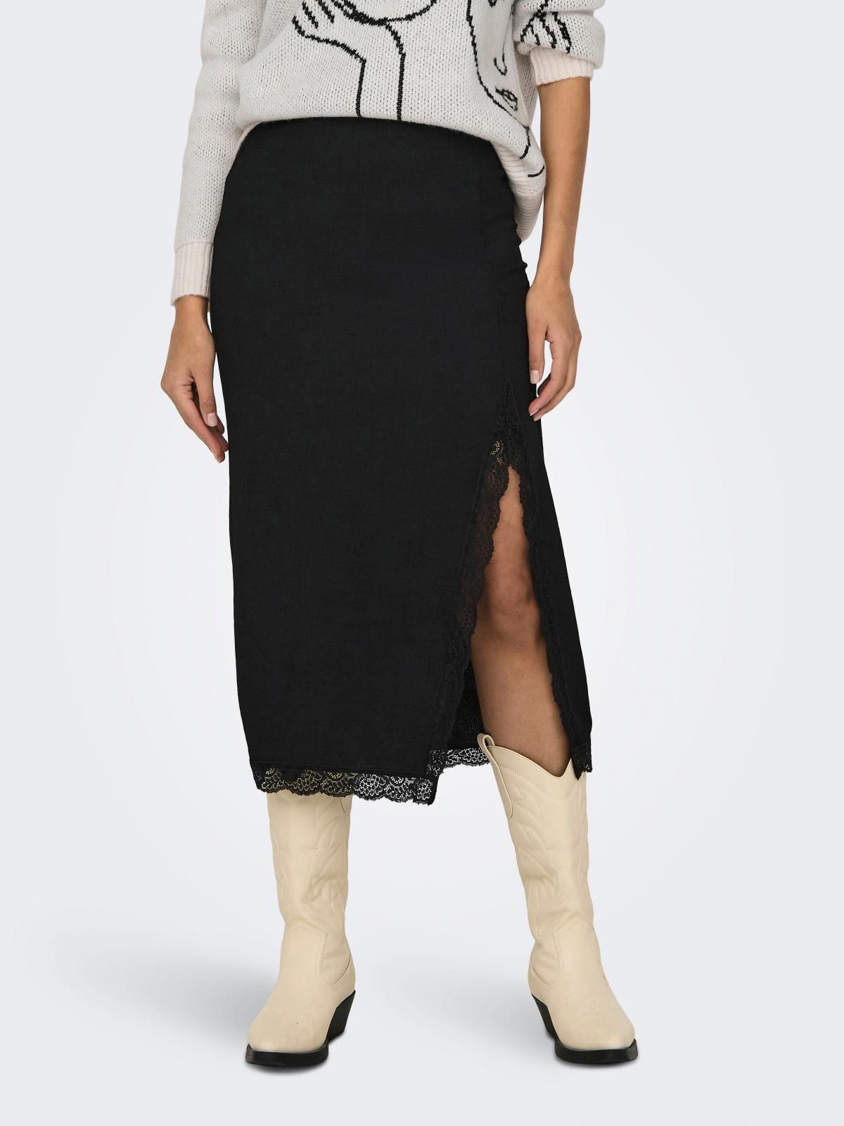 온리 소프트 미디 스커트 사이드 슬릿 블랙 15327279_2161 BLACK / BLACK - 상품 이미지