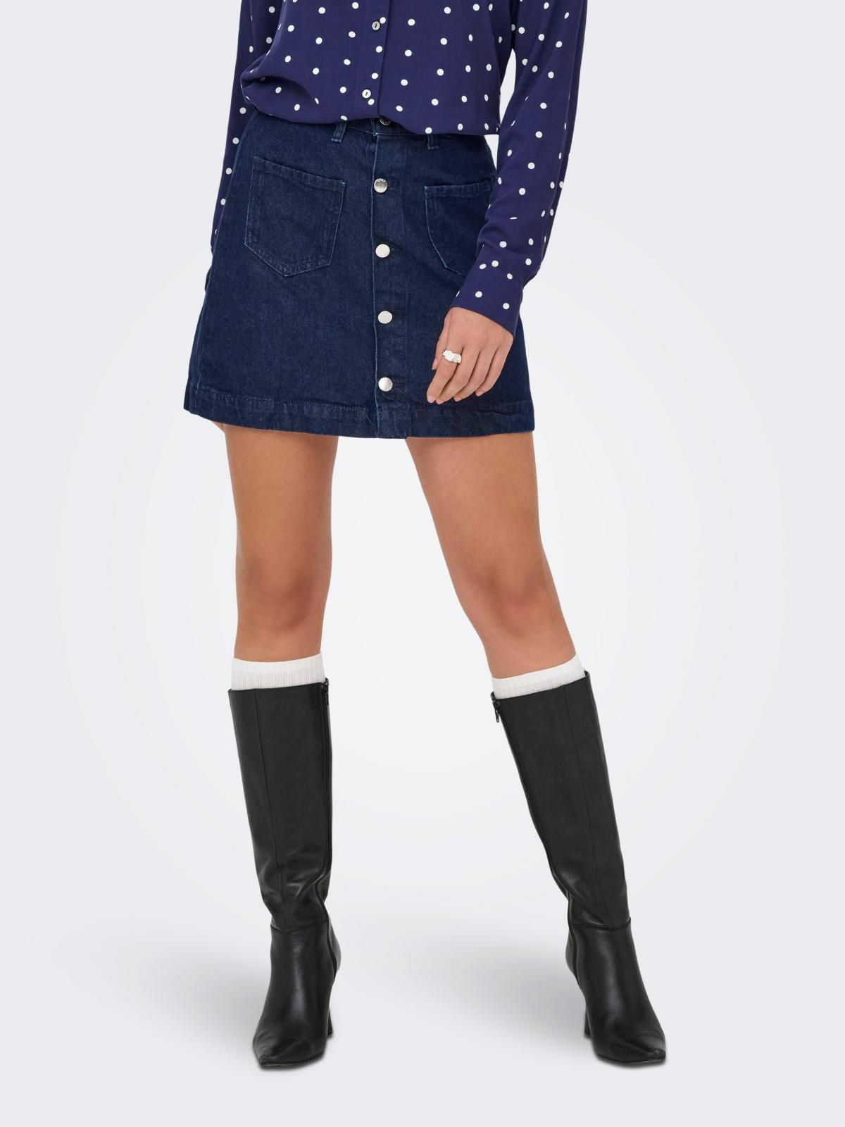 온리 트렌디 데님 하이웨이스트 미니 스커트 15349035_2114 BLUE / DARK BLUE DENIM - 상품 이미지