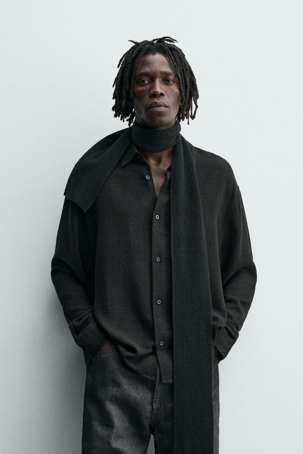 자라 테크니컬 릴렉스핏 텍스처 블랙 셔츠 1450/304 BLACK - 상세 이미지 3