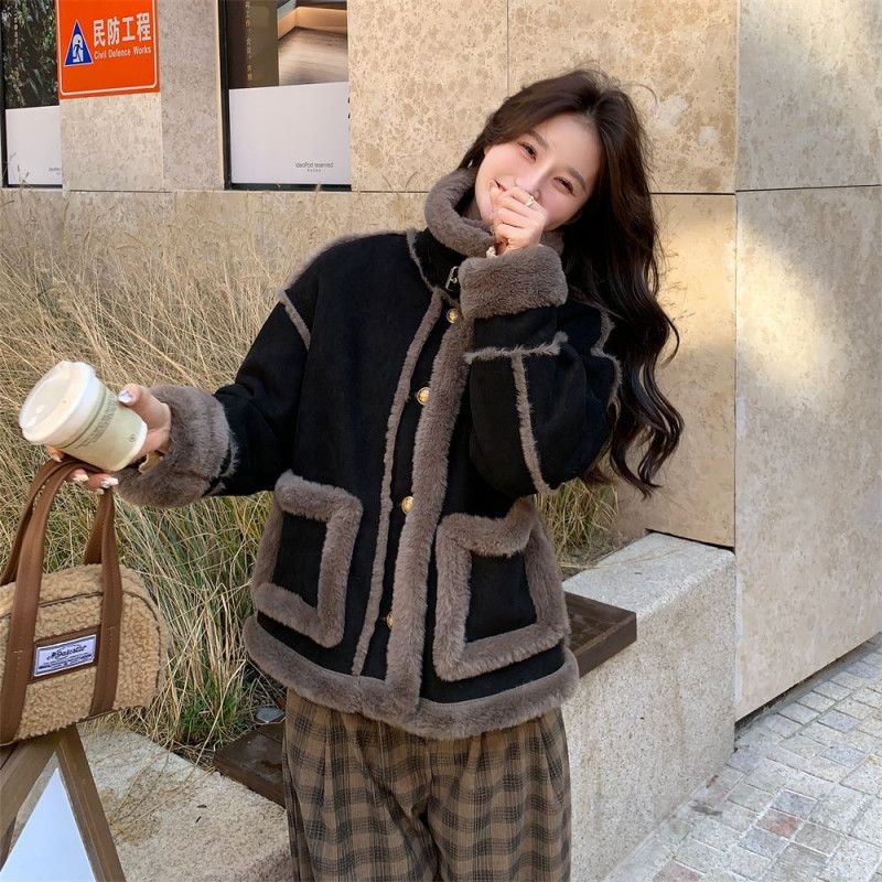 여성 겨울 도톰 따뜻한 하이넥 무스탕 양털 퍼자켓 항공 점퍼 방한 오버핏 캐주얼 벨티드 카라 아우터 자켓 코트 - 상세 이미지 2