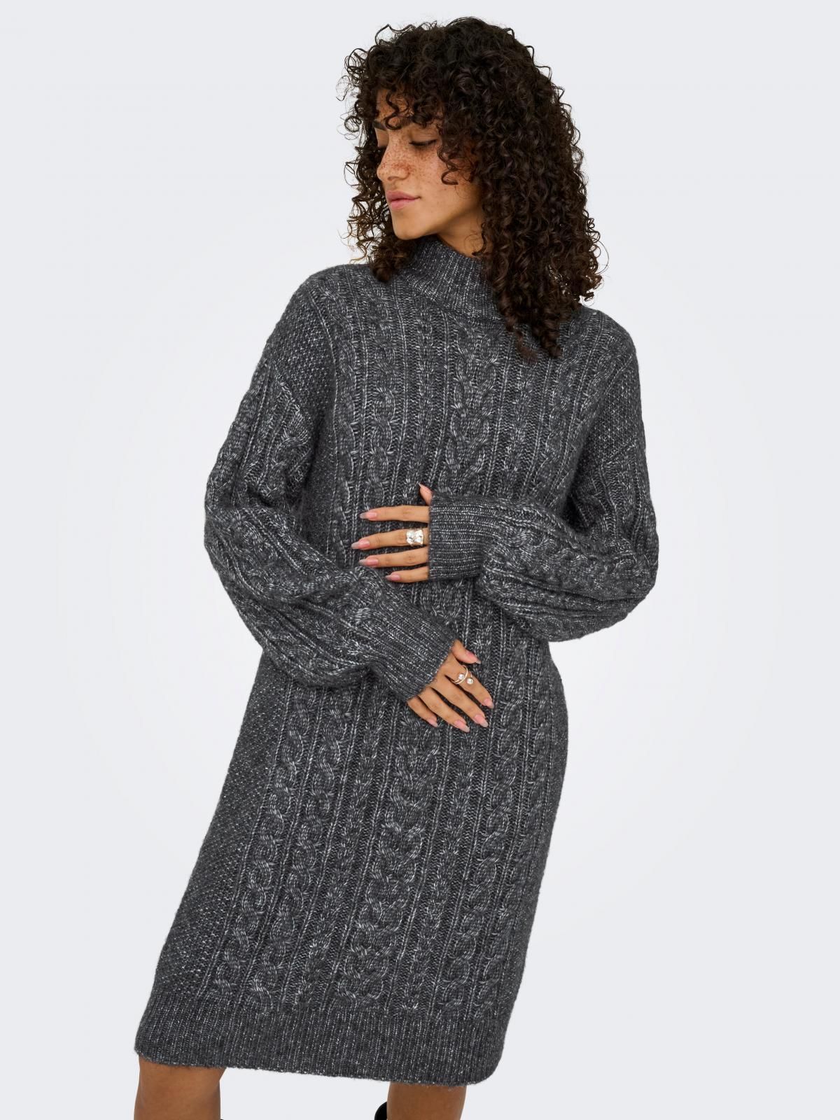 온리 케이블 니트 하이넥 미니 원피스 15361752_2383 GREY / DARK GREY MELANGE - 상품 이미지