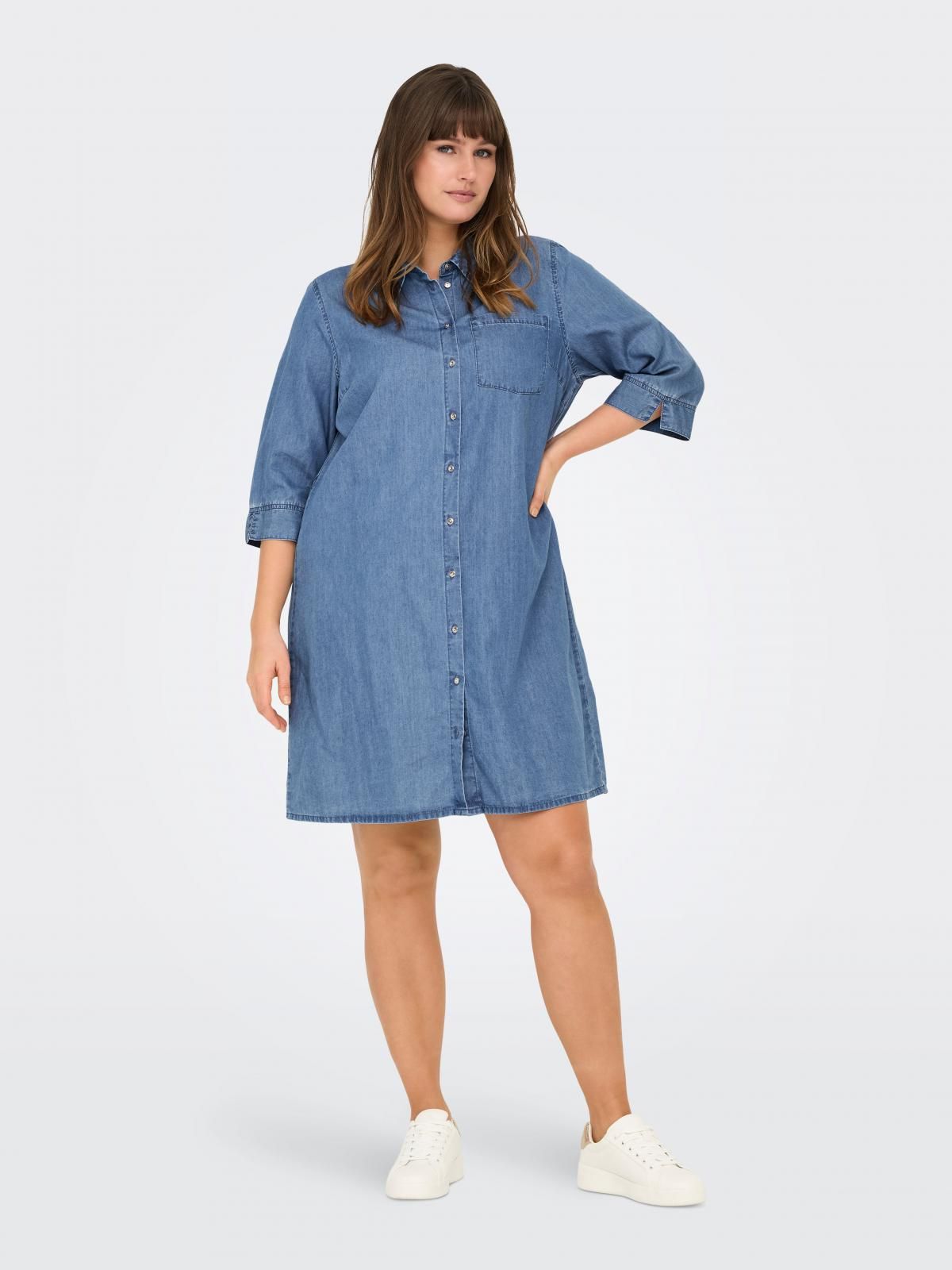 온리 빅사이즈 데님 셔츠 원피스 15346025_2115 BLUE / MEDIUM BLUE DENIM - 상품 이미지