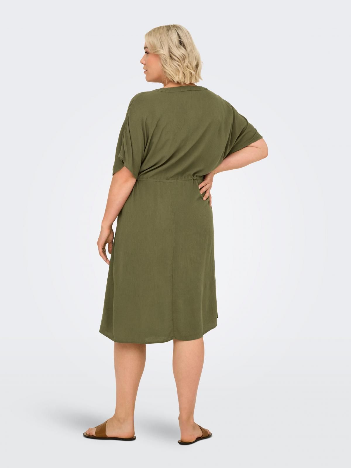 온리 빅사이즈 브이넥 스트링 미디 원피스 15349312_4263 GREEN / KALAMATA - 상세 이미지 2