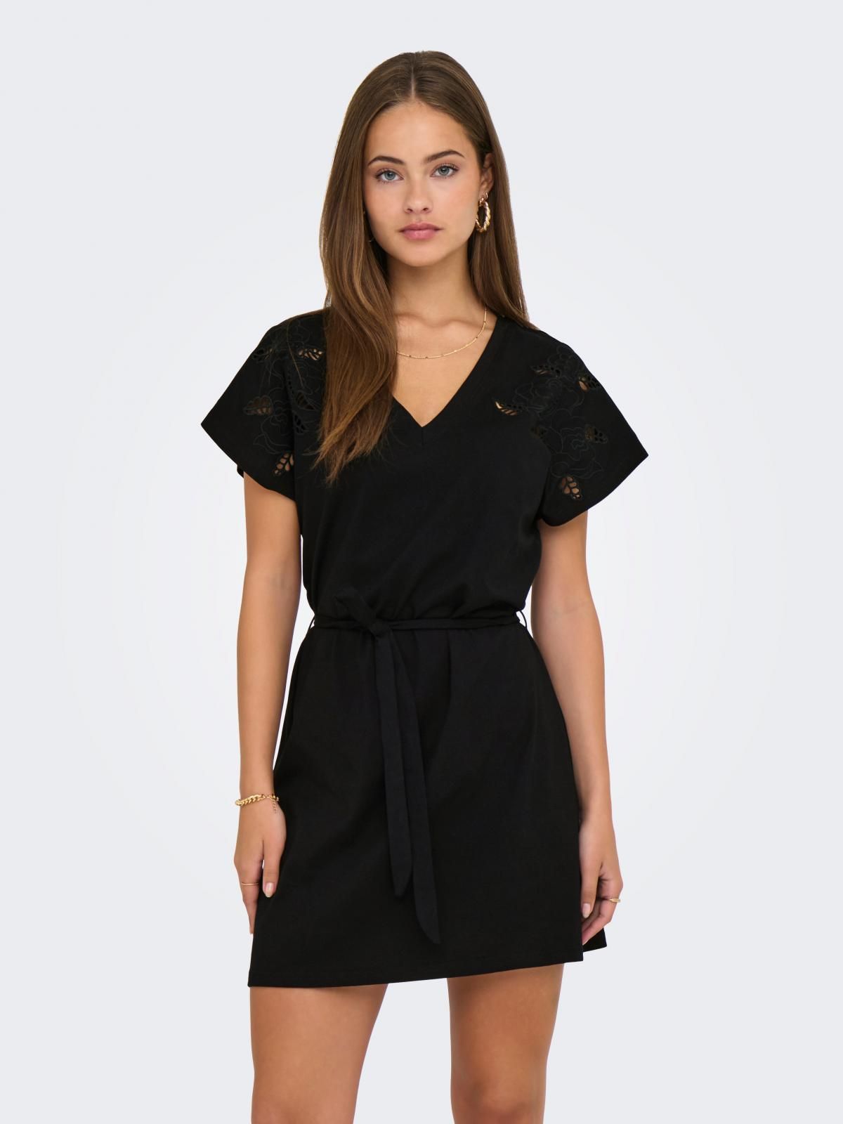 제이디와이 자수 미니 브이넥 벨트 원피스 15345094_2161 BLACK / BLACK - 상품 이미지