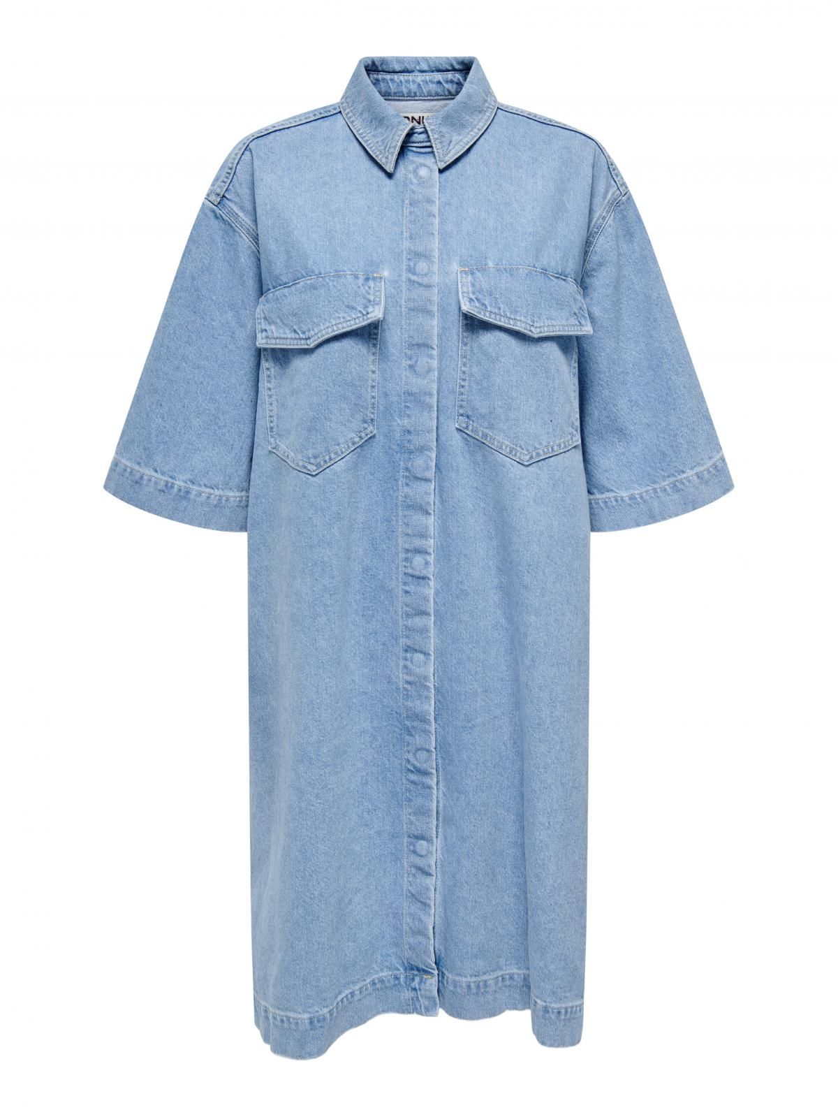 온리 연청 데님 릴렉스핏 셔츠 미니 원피스 15327766_2116 BLUE / LIGHT BLUE DENIM - 상세 이미지 4
