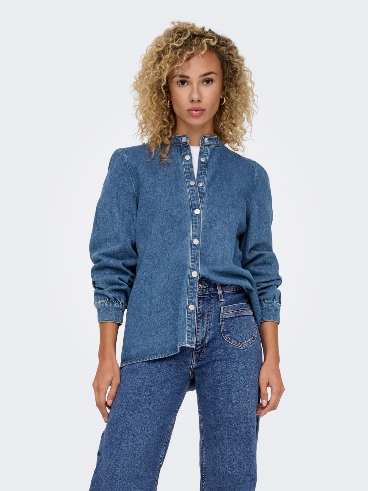 온리 테크니컬 데님 레귤러핏 셔츠 15347085_2115 BLUE / MEDIUM BLUE DENIM - 상품 이미지