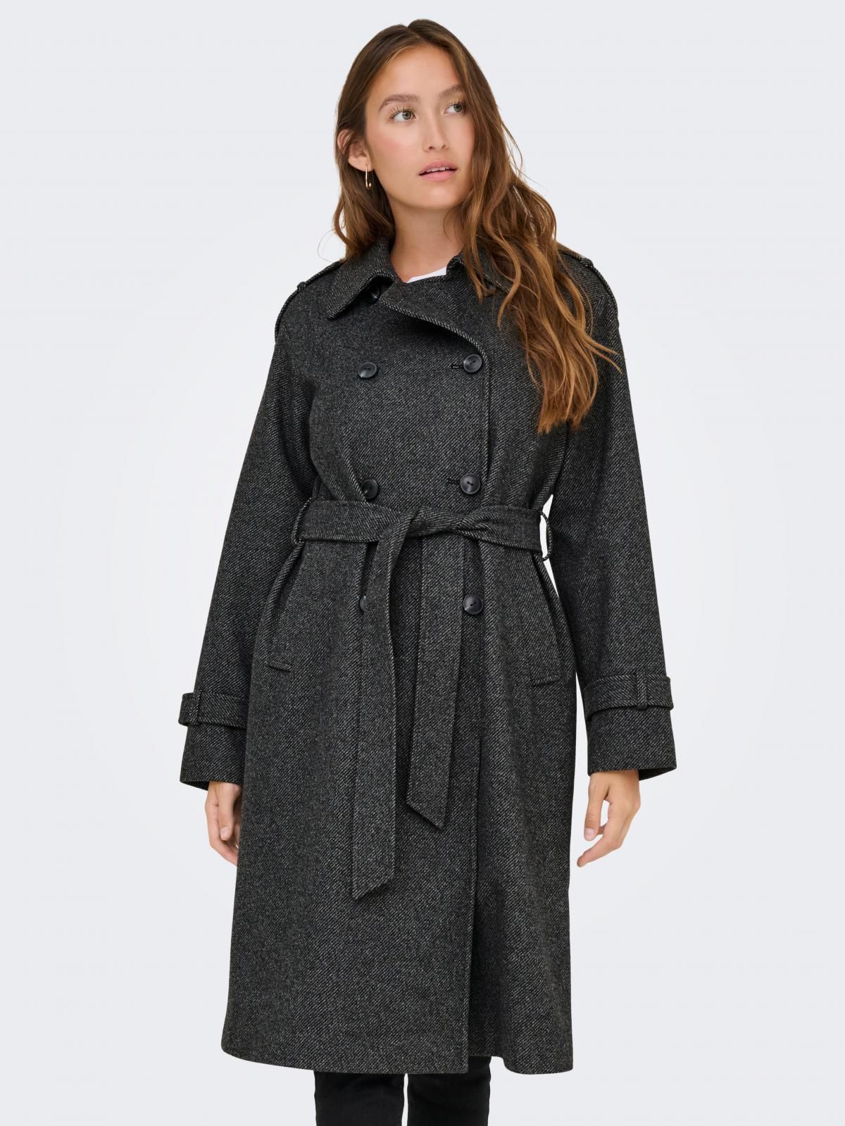 온리 클래식 더블버튼 벨트 트렌치코트 15363034_2383 GREY / DARK GREY MELANGE - 상품 이미지