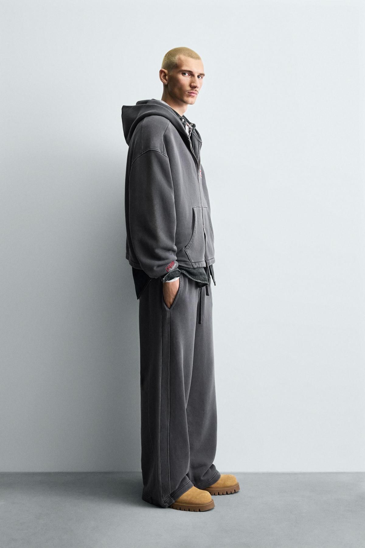 자라 워싱 코튼 와이드 조거 팬츠 4393/320 ANTHRACITE GREY - 상세 이미지 4