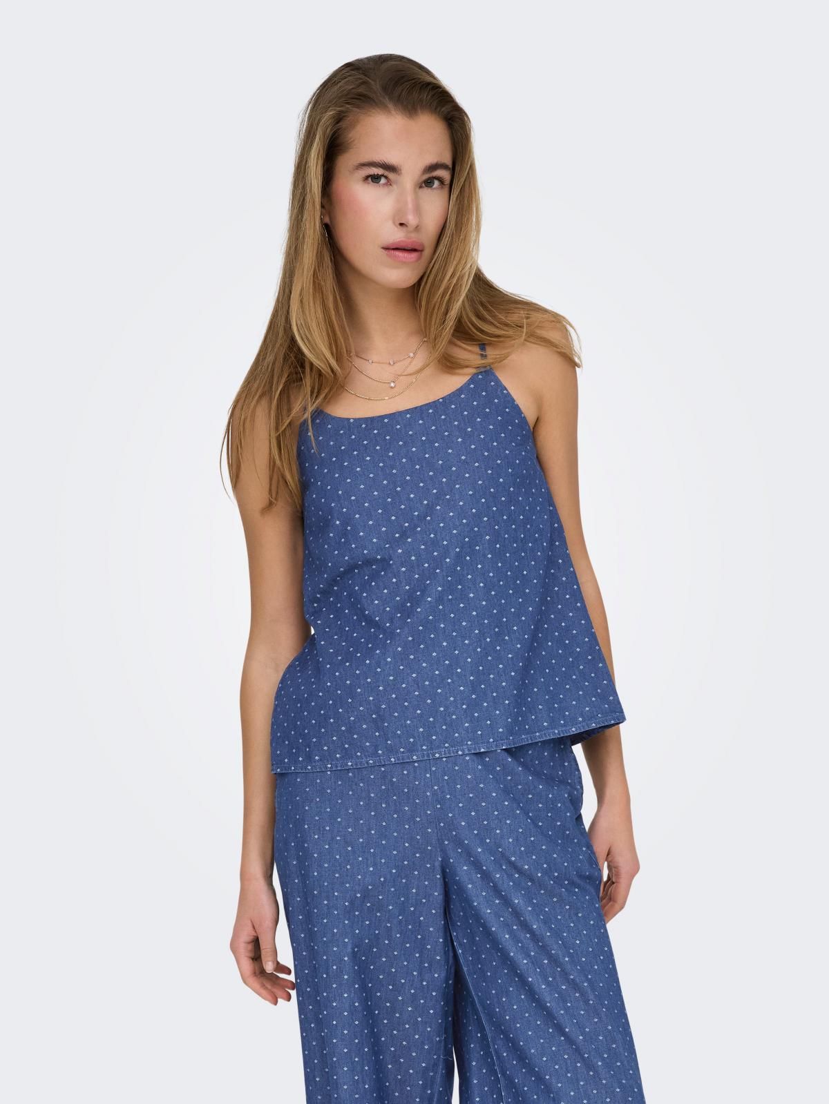온리 도트 패턴 브이넥 스트랩 탑 15343005_2115_1167319 BLUE / MEDIUM BLUE DENIM - 상품 이미지