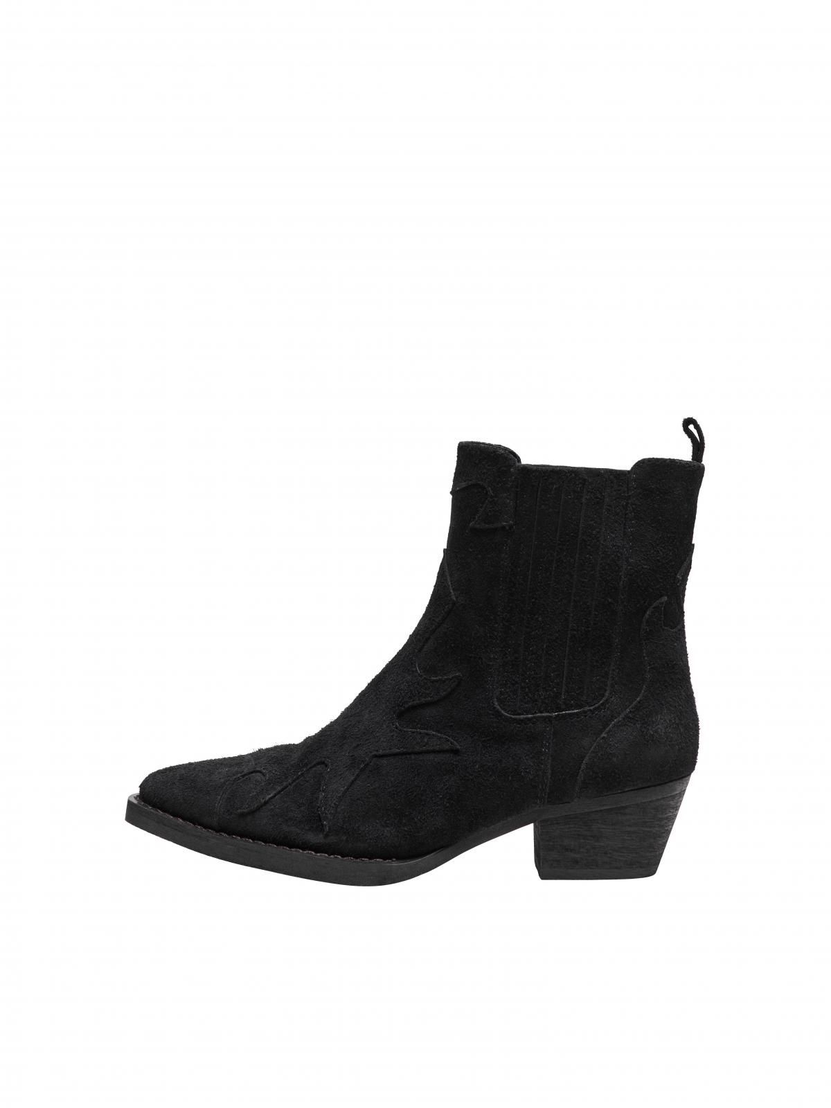 온리 스웨이드 웨스턴 포인티 미들힐 앵클부츠 15287492_2161 BLACK / BLACK - 상품 이미지