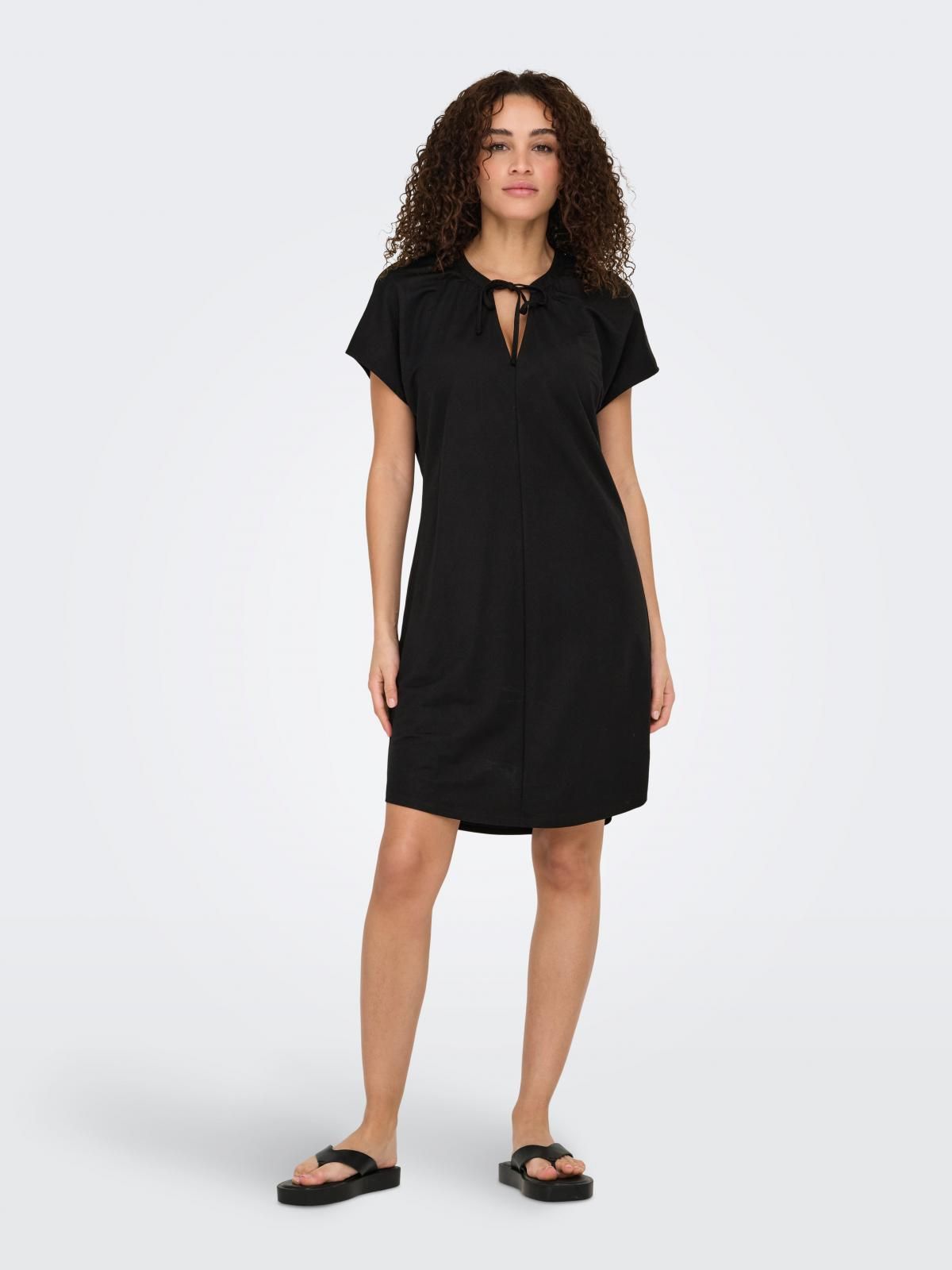 온리 와플 미디 브이넥 원피스 15351683_2161 BLACK / BLACK - 상품 이미지