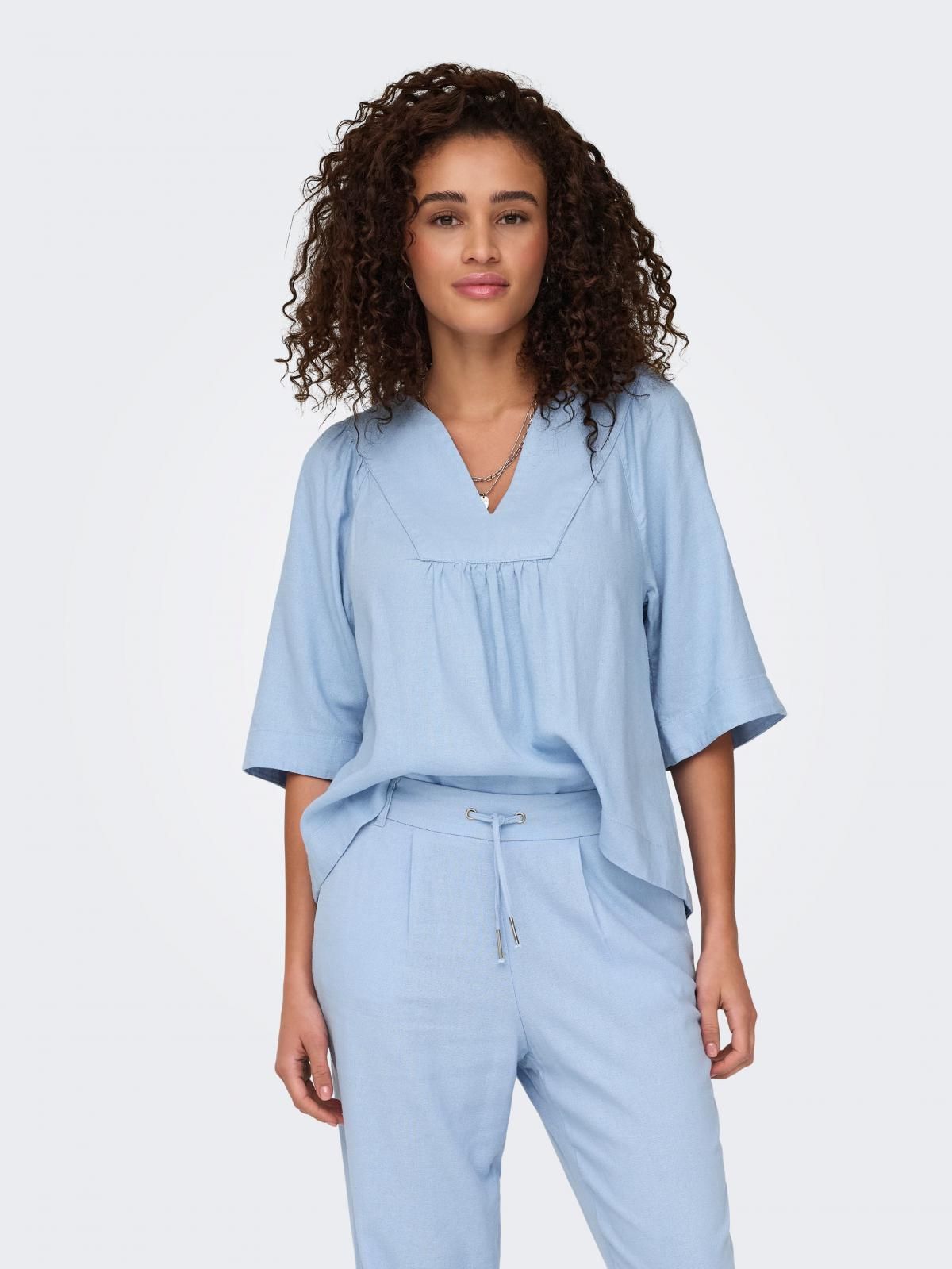 온리 루즈핏 브이넥 테크니컬 반팔 티셔츠 15338746_1243 BLUE / CASHMERE BLUE - 상품 이미지