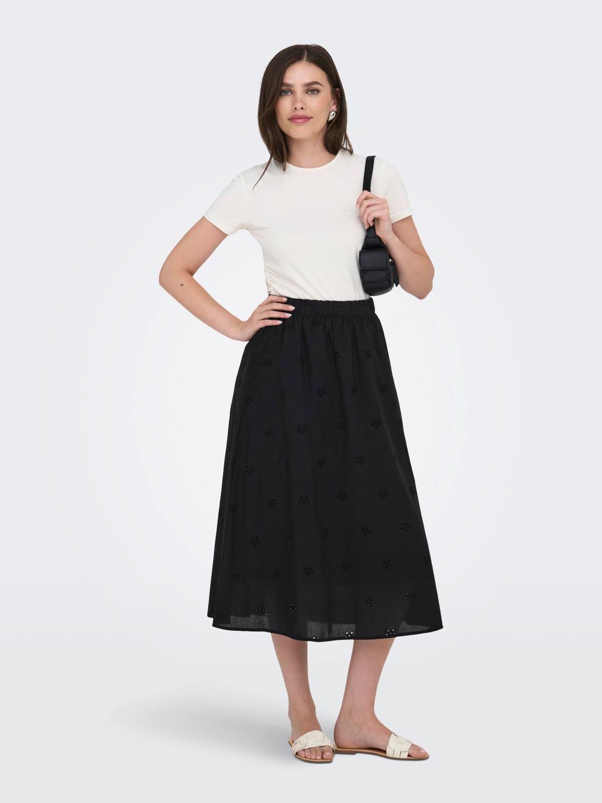 제이디와이 하이웨이스트 미디 스커트 자수 밴딩 15351737_2161 BLACK / BLACK - 상세 이미지 5