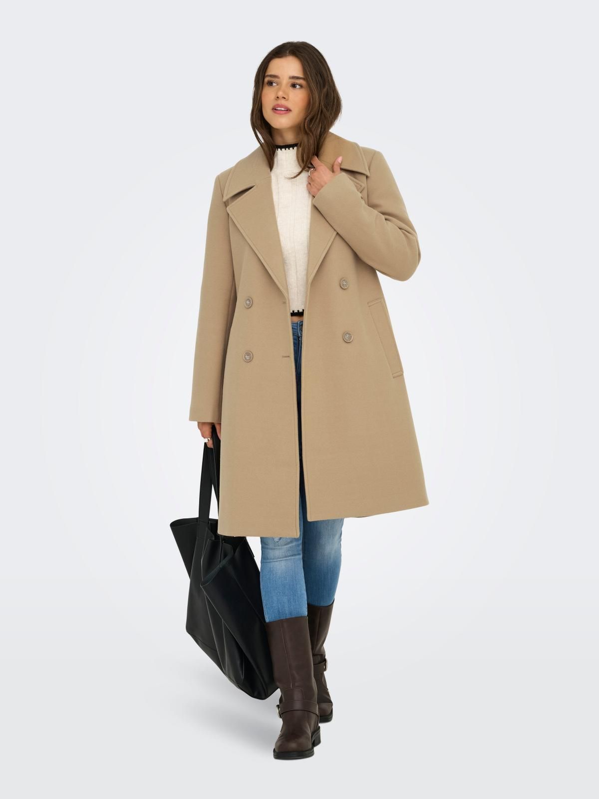 온리 더블버튼 클래식 테크니컬 롱 코트 15349217_240 BROWN / TANNIN - 상세 이미지 2
