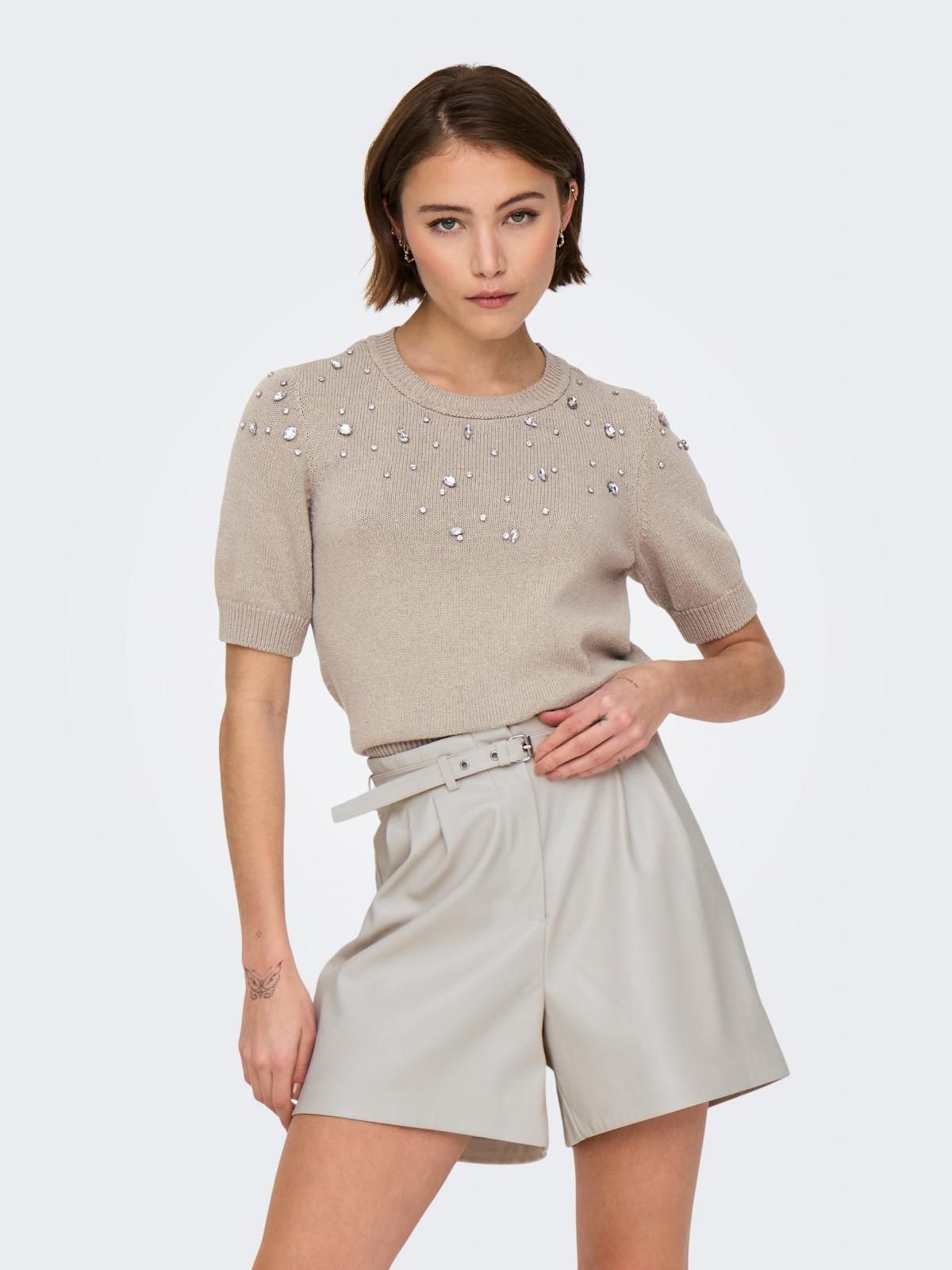 온리 진주장식 라운드넥 반팔 니트 탑 15347291_4481_1182252 GREY / PURE CASHMERE - 상세 이미지 2