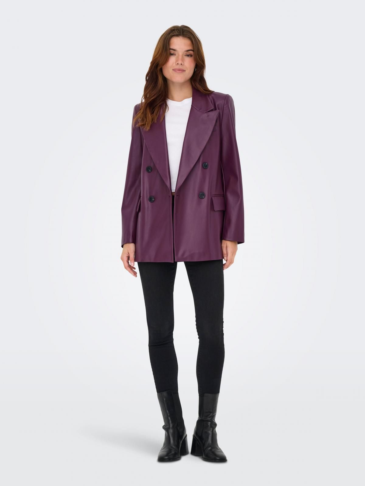 온리 더블브레스트 퍼플 레더 테일러드 재킷 15348943_1045 PURPLE / MAUVE WINE - 상세 이미지 5