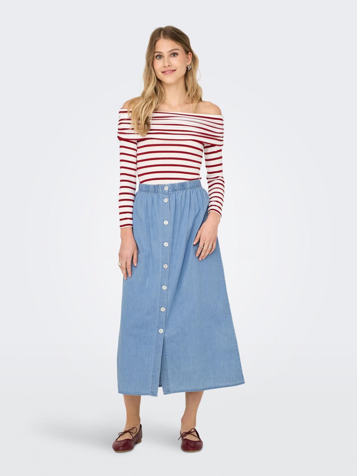 온리 데님 롱스커트 버튼업 밴딩 15348894_2116 BLUE / LIGHT BLUE DENIM - 상세 이미지 5
