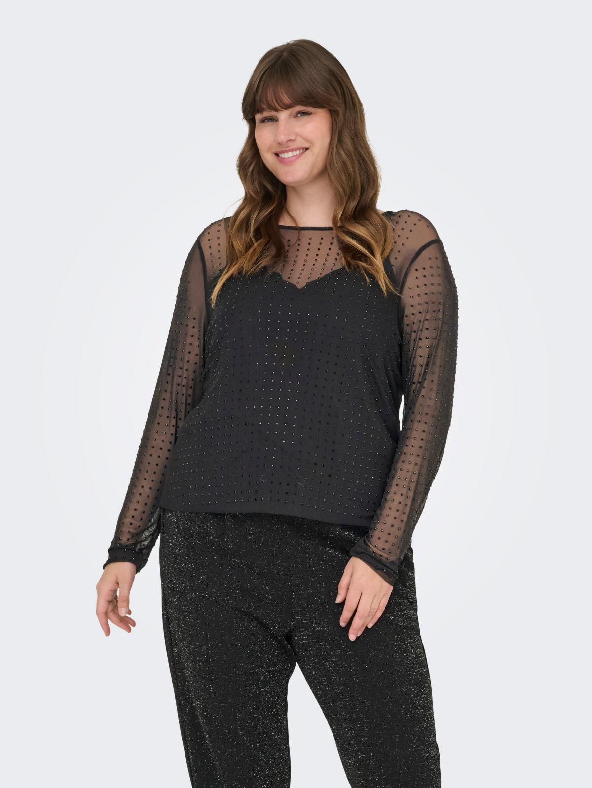 온리 슬림핏 시스루 도트 롱슬리브 탑 15368979_2161 BLACK / BLACK - 상품 이미지