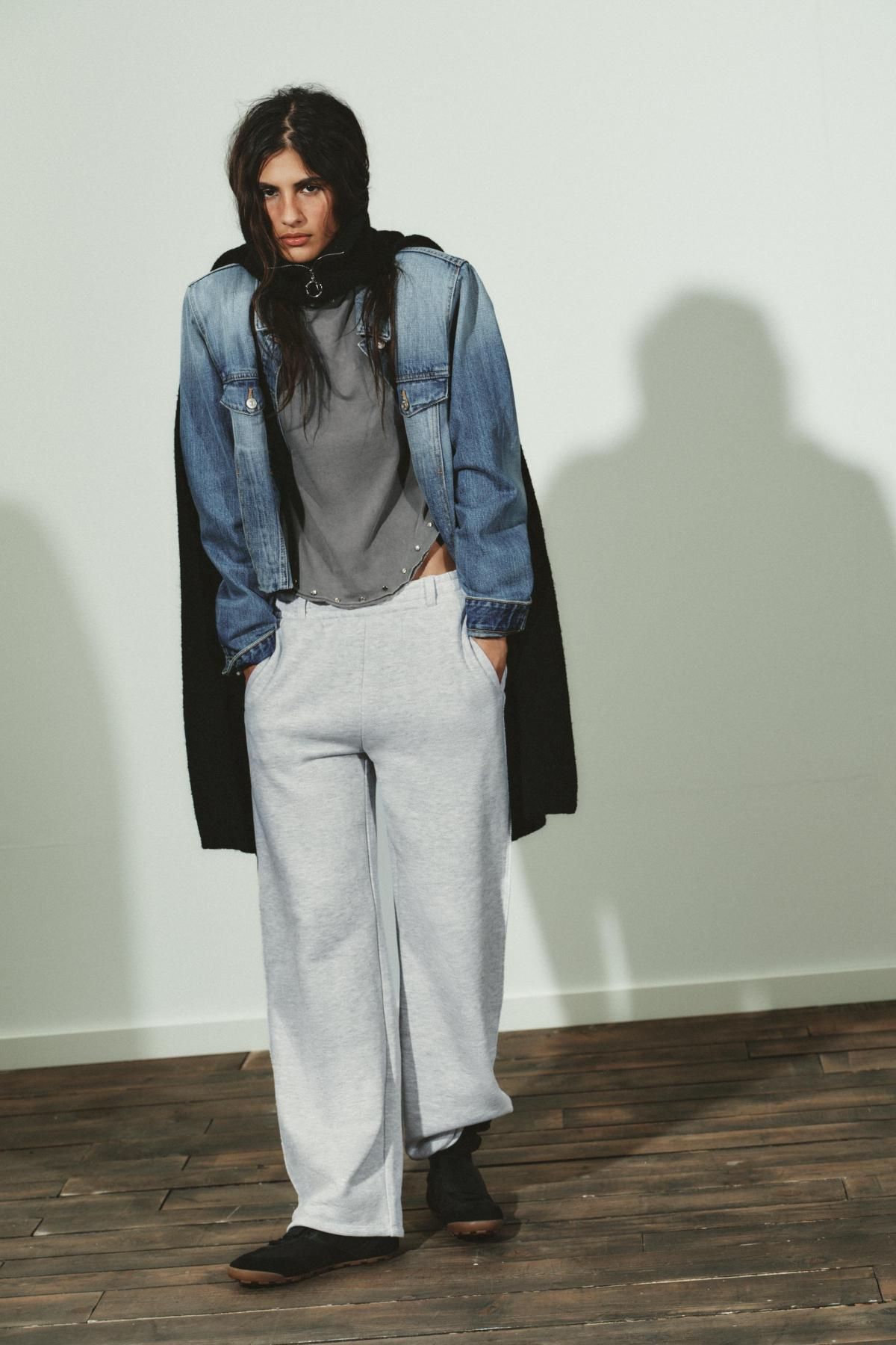 자라 워시드 스터드 긴팔 티셔츠 6050/041 LIGHT GREY - 상세 이미지 2
