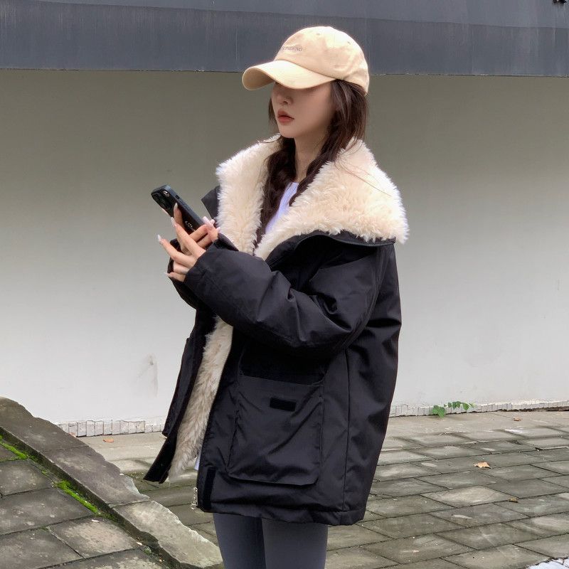 여성 오버핏 루즈핏 두툼한 겨울 패딩 점퍼 퍼 카라넥 지퍼 보온성 데일리 캐주얼 아우터 자켓 - 상세 이미지 2