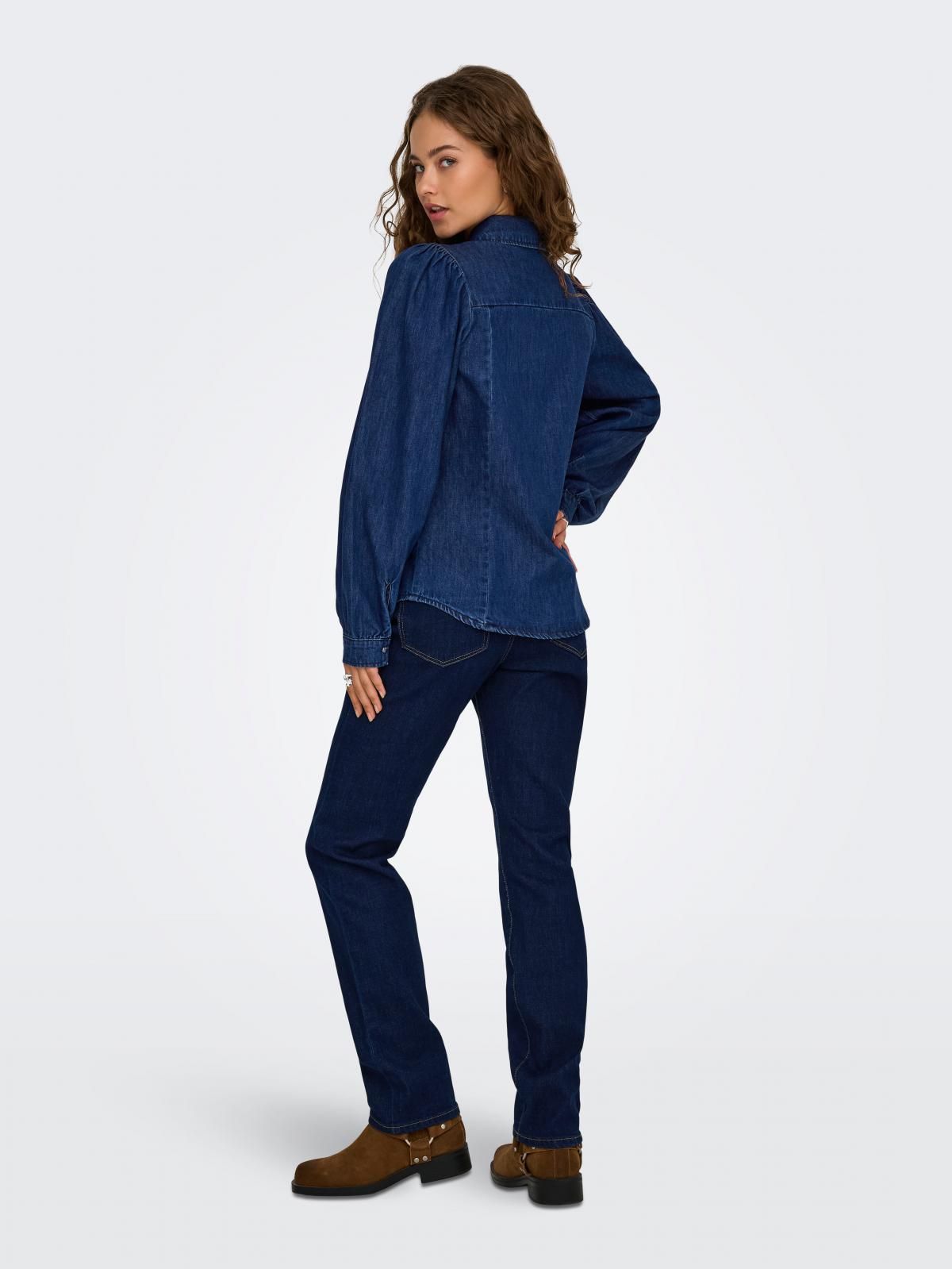 온리 트렌디 벌룬 슬리브 데님 셔츠 15360574_2114_1228315 BLUE / DARK BLUE DENIM - 상세 이미지 3