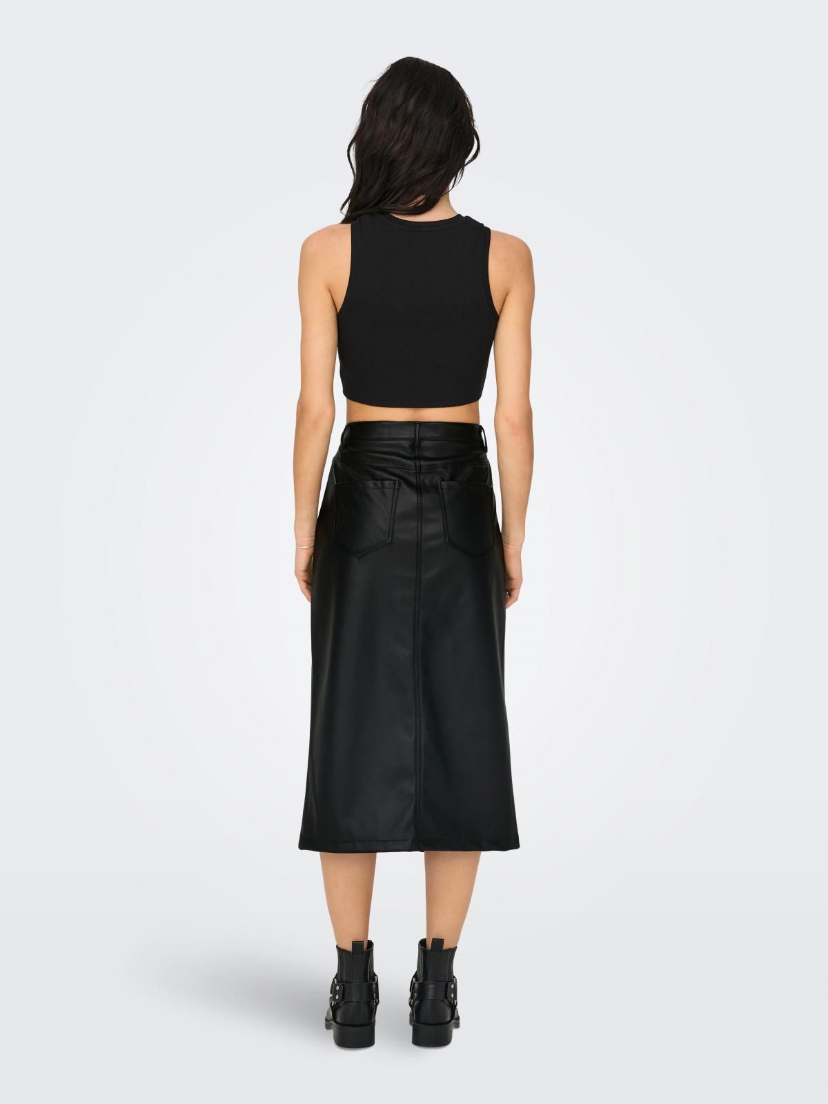 온리 테크니컬 레더 롱 스커트 15324778_2161 BLACK / BLACK - 상세 이미지 2