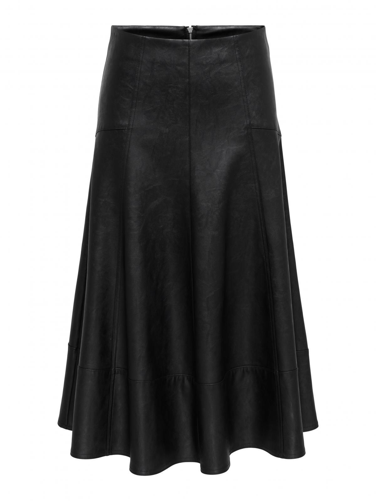 온리 플레어 레더 미디 스커트 15350401_2161_1225379 BLACK / BLACK - 상세 이미지 3