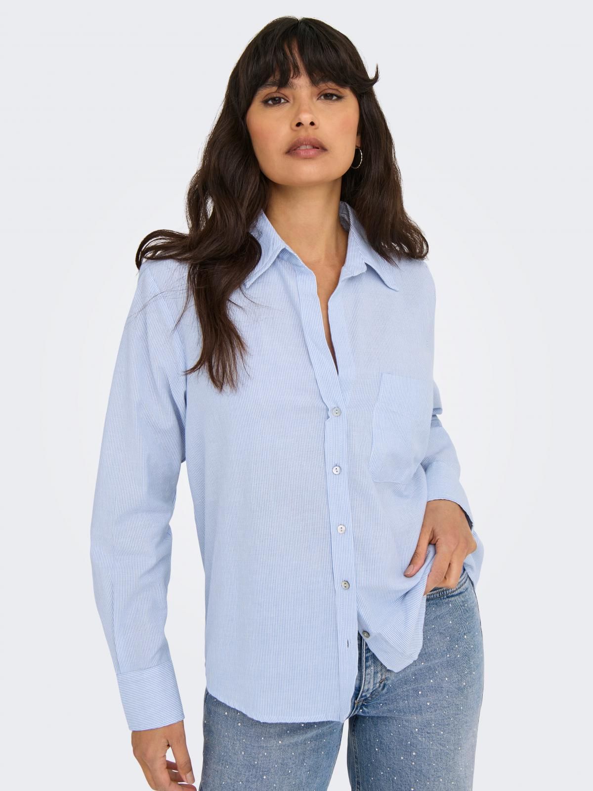 온리 베이직 스트라이프 긴팔 셔츠 코튼 15338944_1243_1155677 BLUE / CASHMERE BLUE - 상품 이미지