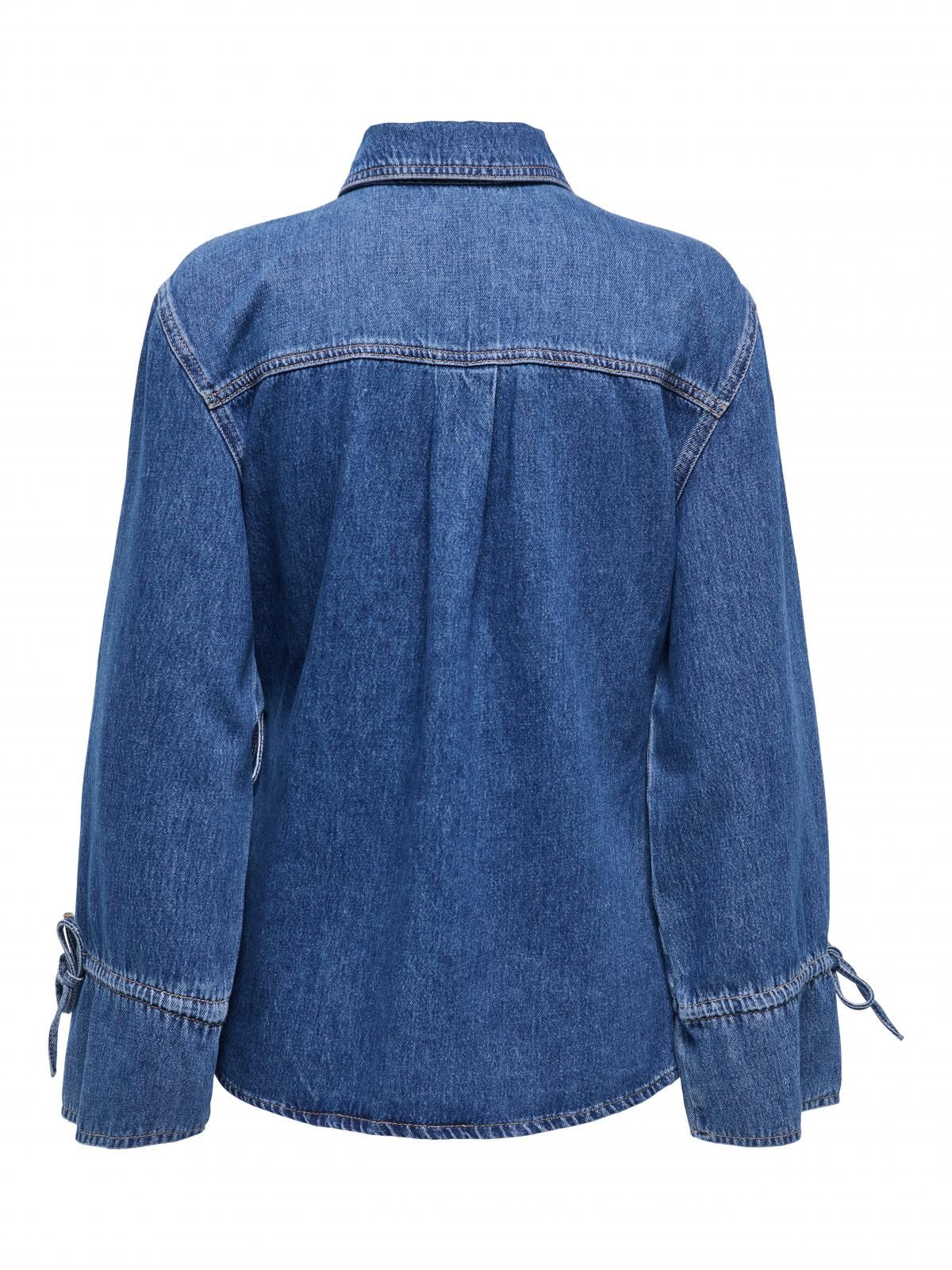 온리 드로스트링 볼륨 소매 데님 셔츠 15360423_2115 BLUE / MEDIUM BLUE DENIM - 상세 이미지 4
