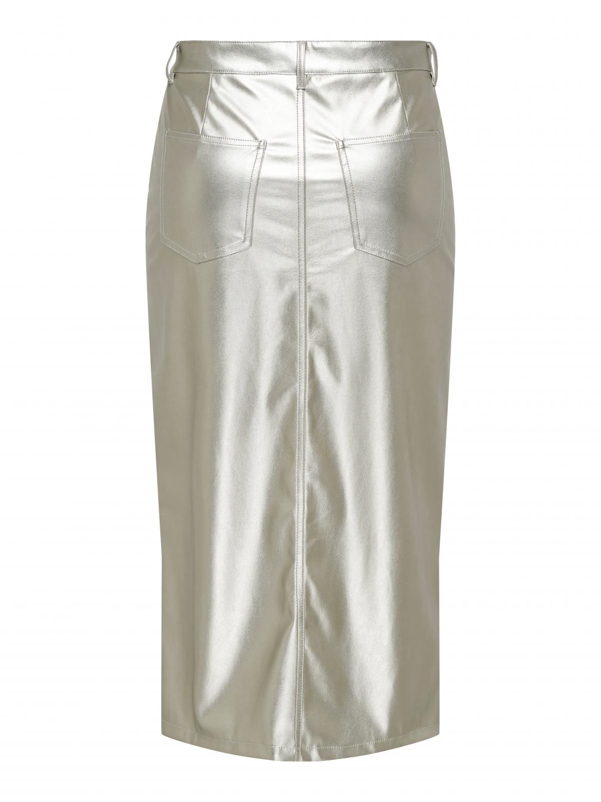 온리 실버 테크니컬 미디 레더 스커트 15328037_387 GREY / SILVER - 상세 이미지 4