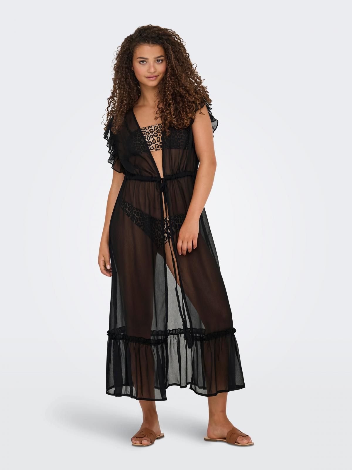 온리 시스루 비치웨어 롱 프릴 원피스 15251492_2161 BLACK / BLACK - 상품 이미지