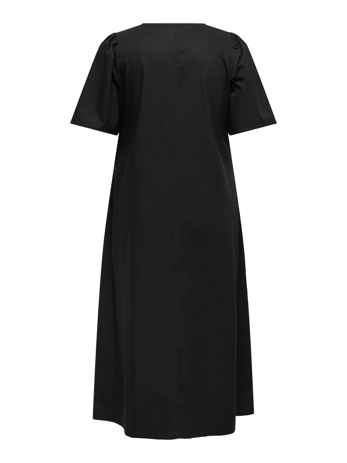 온리 빅사이즈 코튼 브이넥 퍼프 롱 원피스 15355428_2161 BLACK / BLACK - 상세 이미지 4